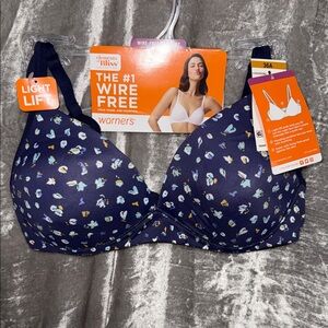 Warner's Wire-Free Bra - Dark Blue with Multicolor Floral